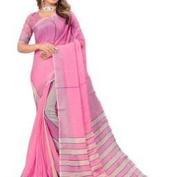 A.G.M.G FASHION Striped Zari Pure Linen Saree-image-11