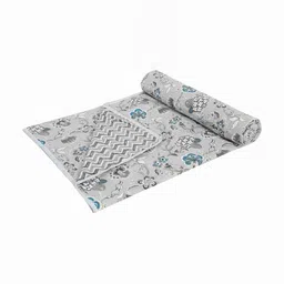 Comfowell Grey Floral Printed 210 GSM AC Room Cotton Reversible Double Bed Dohar-image-47