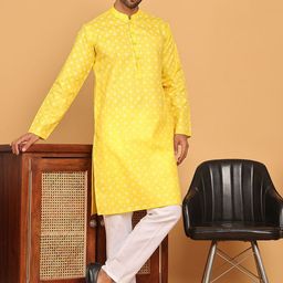 Anouk Yellow Ethnic Motifs Printed Mandarin Collar Straight Kurta With Pyjama-picture-4