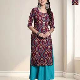 HERE&NOW Selection Of 2 Floral Printed Round Neck Straight Kurta-image-97