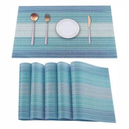 TIED RIBBONS 6-Pcs Blue & Grey Striped Dining Table Placemats-14