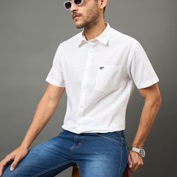 Club York Men Standard Slim Fit Solid Spread Collar Satin Casual Shirt-image-70