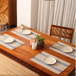 Peepul Tree 4 Pieces Blue & Off White Textured Table Placemats-image-31