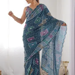 all about you Ethnic Motifs Mirror Work Silk Blend Saree-image-83