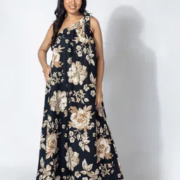 Fashfun Floral Printed One Shoulder Tie-Ups Fit & Flare Maxi Dress-image-27
