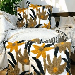 LUSHLYF White & Brown Set of 4 Quirky Square Cushion Covers-11