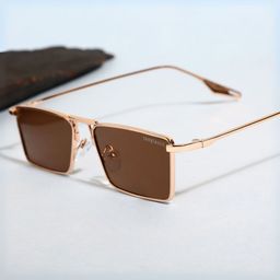 SUNGLASSIC Unisex Rectangle Sunglasses with UV Protected Lens Rebel-Gold-Brown image 2