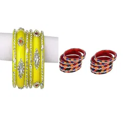 SOMIL Set of 14 Yellow Alloy Artificial Stones & Beads Bangles-image-81