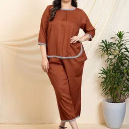 DEEBACO Plus Size Boat Neck Tunic With Trouser-84
