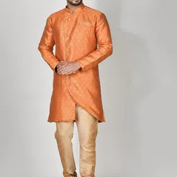 RANAK Geometric Woven Design Mandarin Collar Jacquard Straight Kurta-42