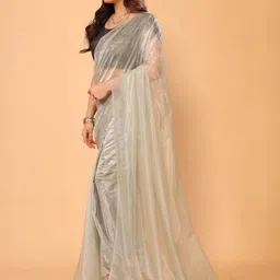 PATLANI STYLE Beautiful  Soft Twill net saree with solid Woven unstitched blouse image 3