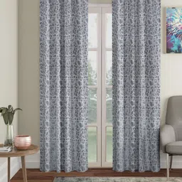 HOSTA HOMES Grey & White Set of 2 Long Door Curtain-image-72