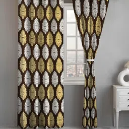 Lunar Days Brown Set of 2 Floral Room Darkening Door Curtain-image-33