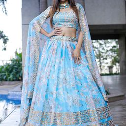 FABPIXEL Embroidered Sequinned Shibori Semi-Stitched Lehenga & Unstitched Blouse & Dupatta-36