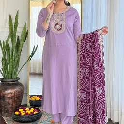 THE52 Women Bandhani Embroidered Regular Kurta with Trousers & With Dupatta-picture-38