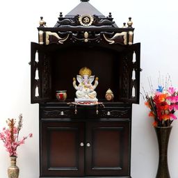 DZYN Furnitures Divya Dham Brown & Black Pooja Mandap With Door-image-95