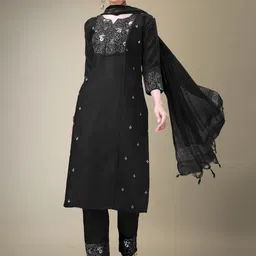 Rujave Women Floral Embroidered Regular Sequinned Kurta with Trousers & With Dupatta-picture-35