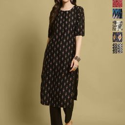 7Threads Selection Of 6 Geometric Printed Round Neck Straight Kurtas-image-79