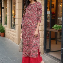 SZN Women Kalamkari Print Straight Cotton Kurta-picture-42