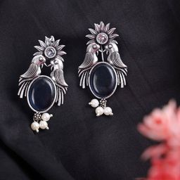 OPUS GEMS Artificial Stones Studded And Beaded Oval Drop Earrings-image-91