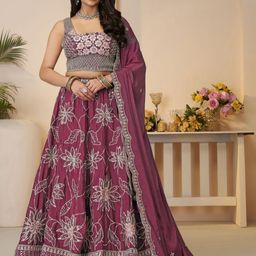 ODETTE Embroidered Thread Work Semi-Stitched Lehenga & Unstitched Blouse With Dupatta-picture-43