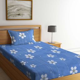 Myntra Elegant Homes Blue & White Floral Printed 300 TC Single Bedsheet Set-image-96