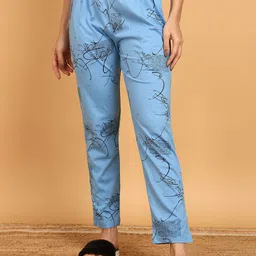 VAHSON Printed Pure Cotton Relaxed Fit Straight-Leg Lounge Pants-image-4