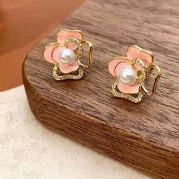 VAGHBHATT Gold-Plated Pearls Studded Floral Shaped Studs-17