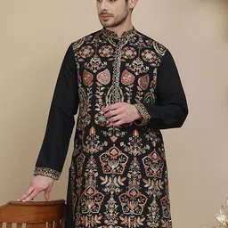 JompersFloral Embroidered Sequinned Mandarin Collar Straight Kurta-53