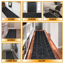 Aura Grey Leaf-Designed Rectangular Anti-Slip Long-Lasting Floor Runner image 4