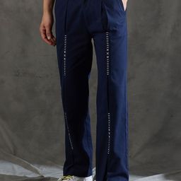 FUGAZEE Men Embroidered Regular Fit Pleated Cotton Trousers-image-47