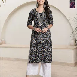 HERE&NOW Selection Of 2 Floral Printed Round Neck Straight Kurtas-picture-53