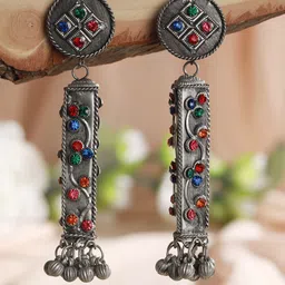 Jazz and Sizzle Silver-Plated Contemporary Shaped Kundan Drop Earrings-48