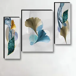 Aura Off White & Gold-Toned 3 Pieces Leaf Floral & Botanical Printed Wooden Wall Art-image-50
