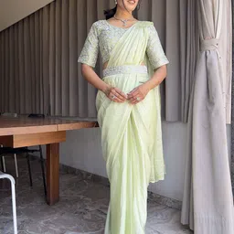 Pionex Embellished Embroidered Silk Blend Ready to Wear Saree-image-80