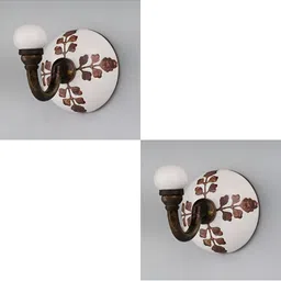 IndianShelf Brown and White 2 Pieces Floral Printed Ceramic Wall Hooks-10