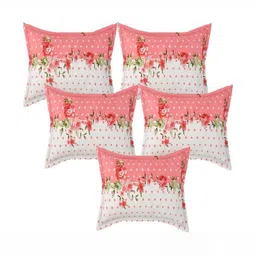PRTREND White & Peach 5 Pieces Floral Printed Square Cushion Covers-30