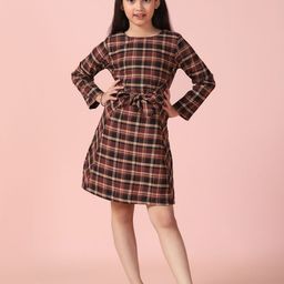 PICCOLO Checked Bell Sleeve A-Line Dress-image-91