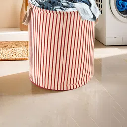 Kuber Industries Maroon & White 4 Pieces Striped Printed Cotton Laundry Bag With Handles-2