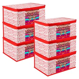 Kuber Industries Red & White 6 Pieces Printed Multi-Utility Organisers-27
