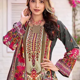 MOJILAA Women Floral Printed Regular Mirror Work Kurta with Trousers & With Dupatta image 5