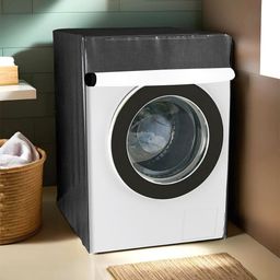 Kuber Industries Grey & Black Checked Light Weight Front Load Washing Machine Cover-43