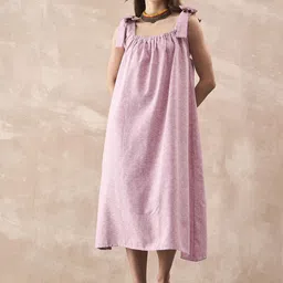 InWeave Women Checked Linen A-Line Midi Dress-picture-9