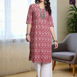 HERE&NOW Selection Of 2 Floral Printed Round Neck Straight Kurtas-image-100