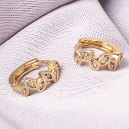 SALTY Gold-Plated Leaf Cluster Artificial Stones Leaf Shaped Hoop Earrings-0