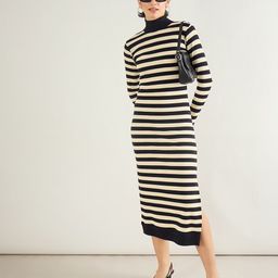 SASSAFRAS Women Striped High Neck Sheath Midi Dress-picture-13