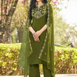 SKYLEE Women Ethnic Motifs Embroidered Kurta with Palazzo & Dupatta-48