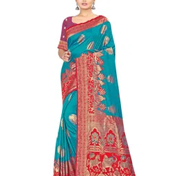 shree krishna fashion Ethnic Motifs Woven Design Zari Kanjeevaram Saree-image-96
