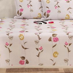 bsb home Pink & Peach-Coloured Floral 210 TC Queen Bedsheet with 2 Pillow Covers-image-94