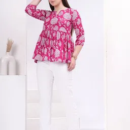 KALAMIR Women Floral Printed Pleated Peplum Cotton Top-picture-5